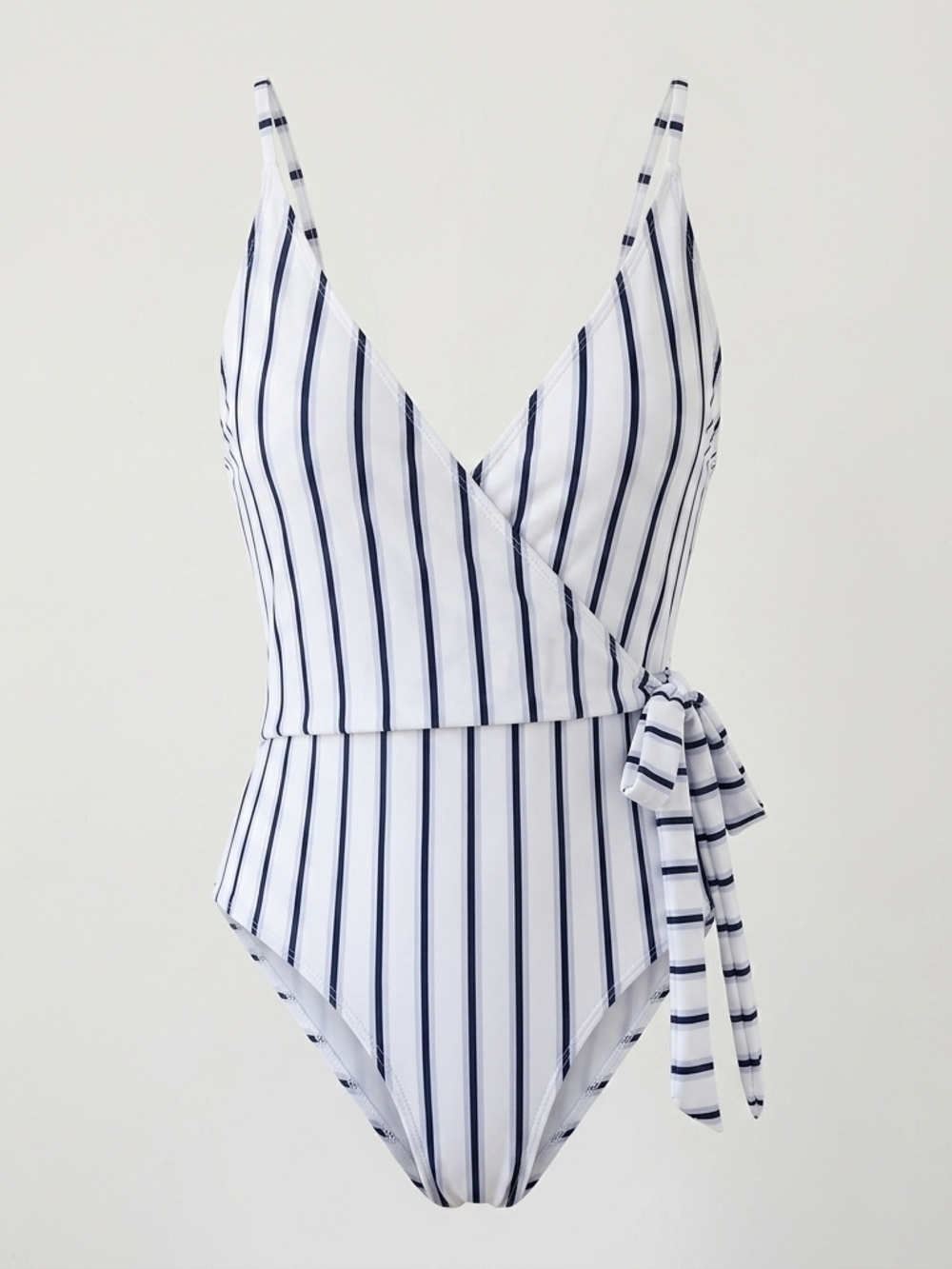 Cupshe White and Navy Vertical Stripe Kids One-Piece with Side Tie Lg